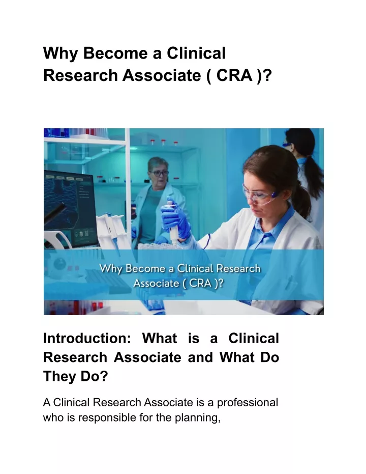 why become a clinical research associate cra