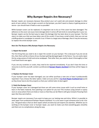 Why Bumper Repairs Are Necessary