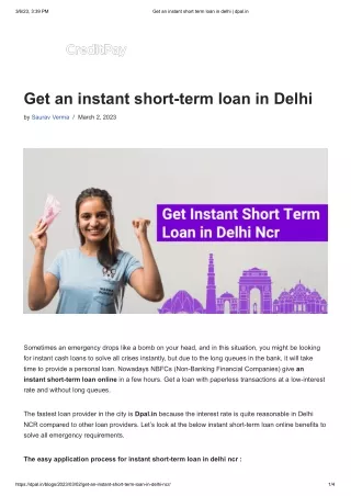 Get an instant short term loan in delhi _ dpal.in