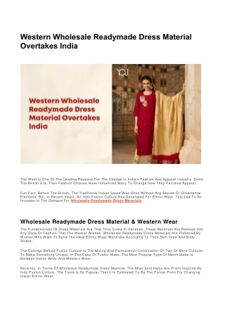 Western Wholesale Readymade Dress Material Overtakes India