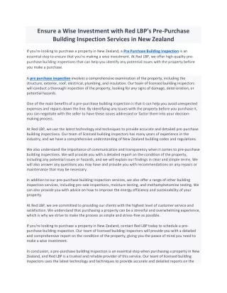 Ensure a Wise Investment with Red LBP's Pre-Purchase Building Inspection Services in New Zealand