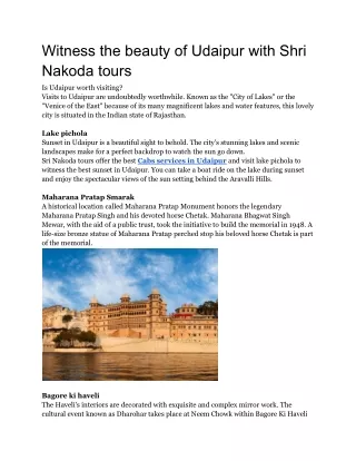 Witness the beauty of Udaipur with Shri Nakoda tours