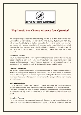 Why Should You Choose A Luxury Tour Operator