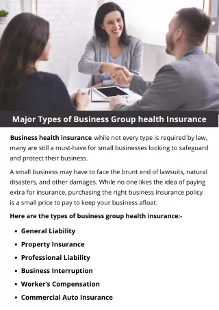 Major Types of Business Group health Insurance