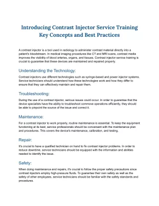 Introducing Contrast Injector Service Training Key Concepts and Best Practices