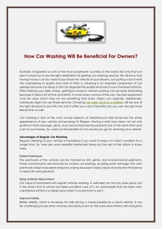 How Car Washing Will Be Beneficial For Owners