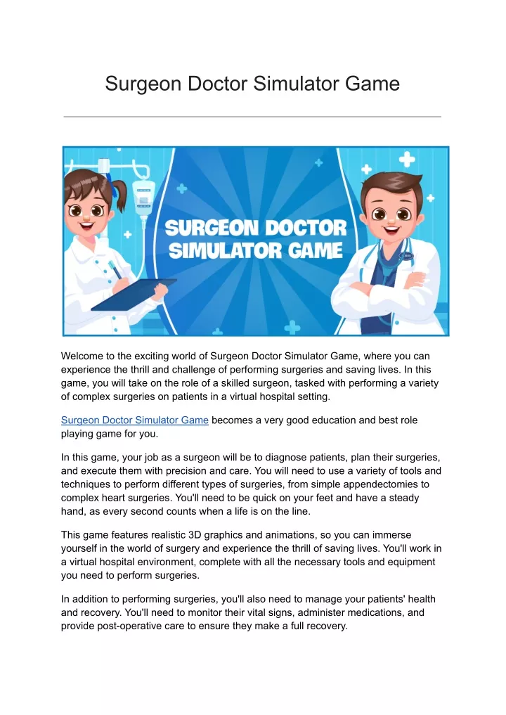 surgeon doctor simulator game