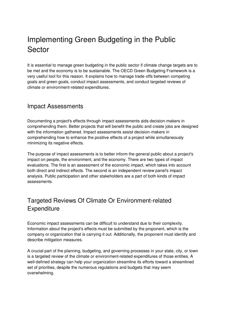 implementing green budgeting in the public sector