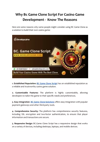 why bc game clone script for casino game