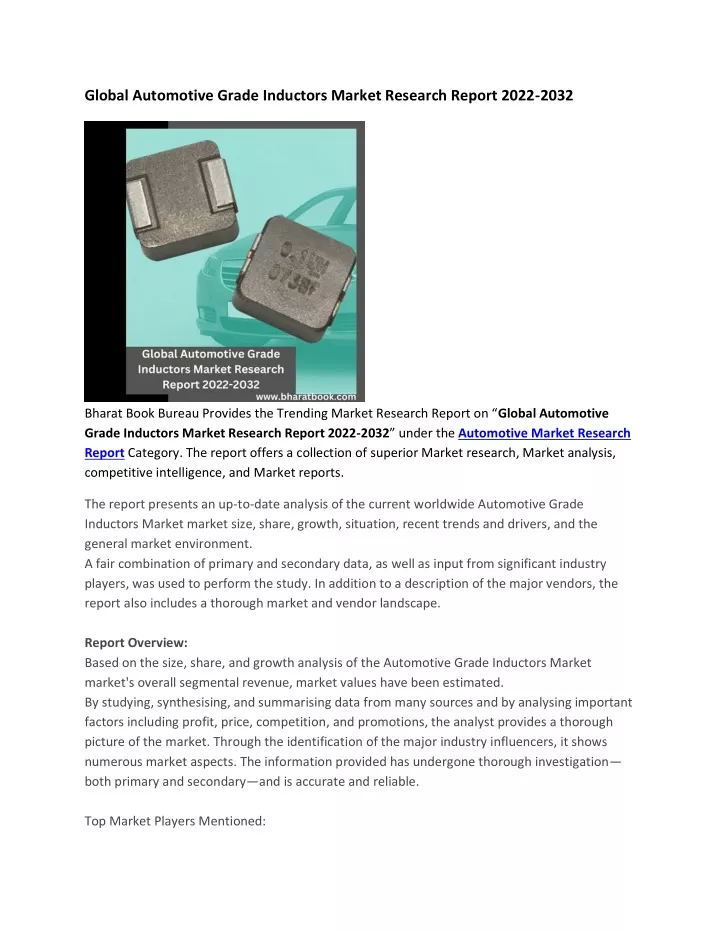 global automotive grade inductors market research