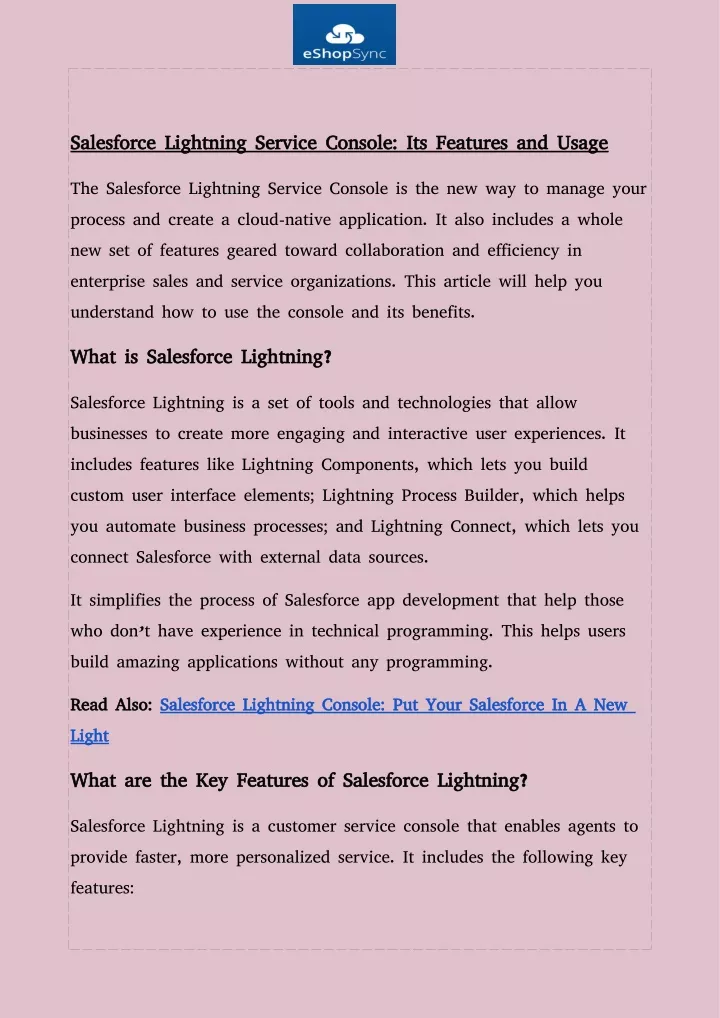 salesforce lightning service console its features