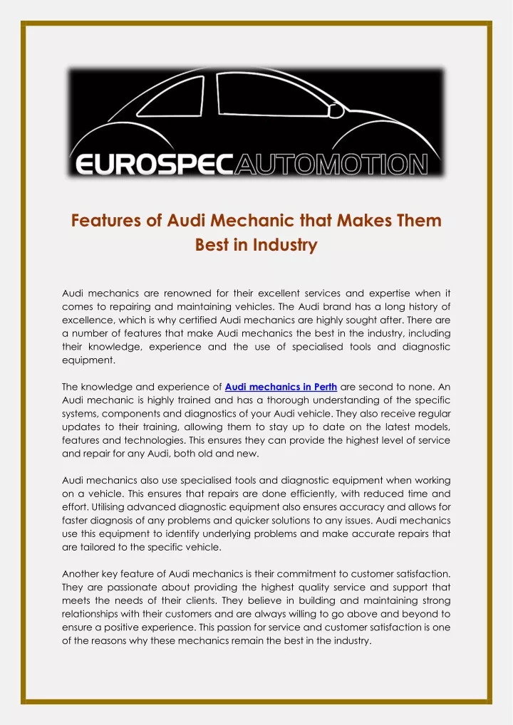 features of audi mechanic that makes them best