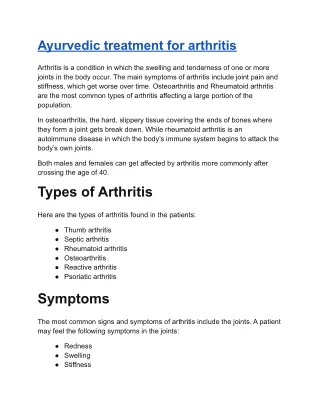 ayurvedic treatment for arthritis