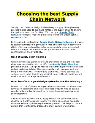 Choosing the best Supply Chain Network