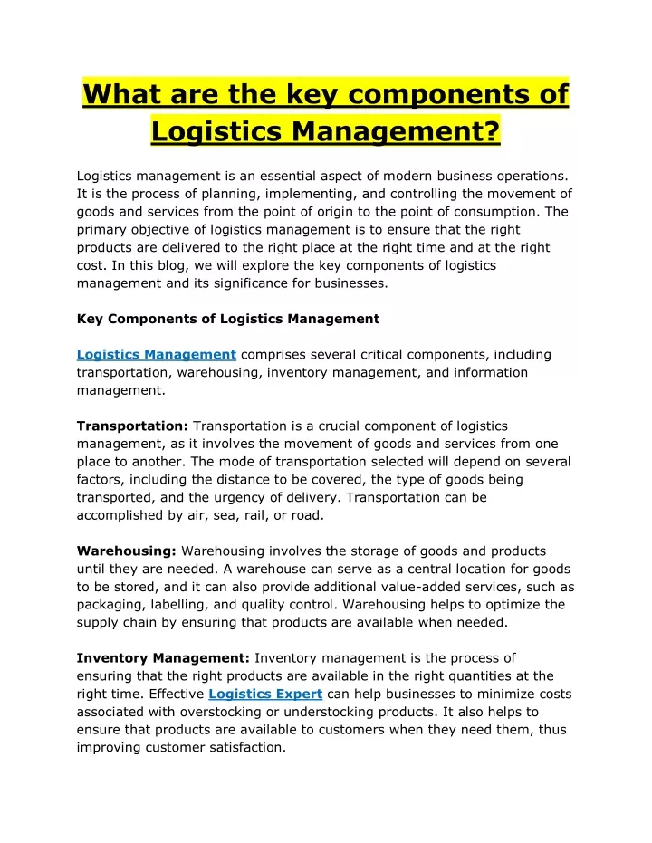 what are the key components of logistics