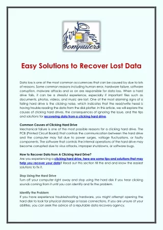 Easy Solutions to Recover Lost Data