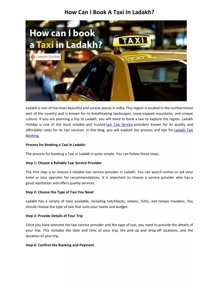 how can i book a taxi in ladakh