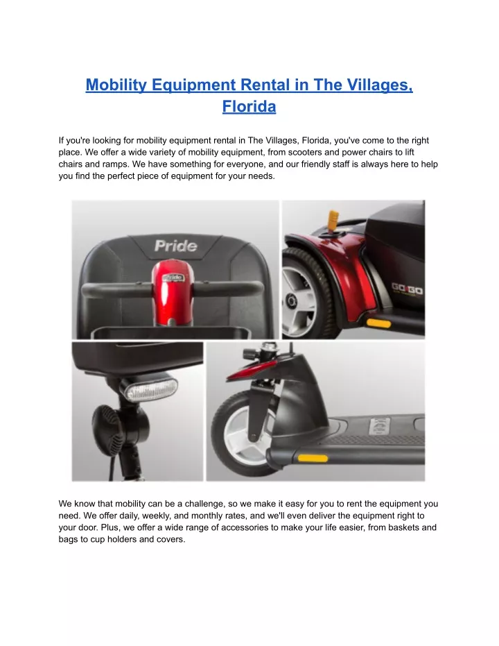 mobility equipment rental in the villages florida