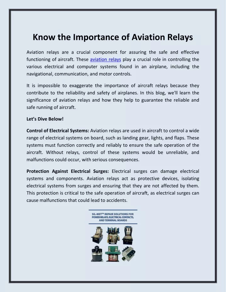 know the importance of aviation relays