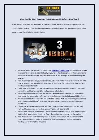 What Are The 8 Key Questions To Ask A Locksmith Before Hiring Them