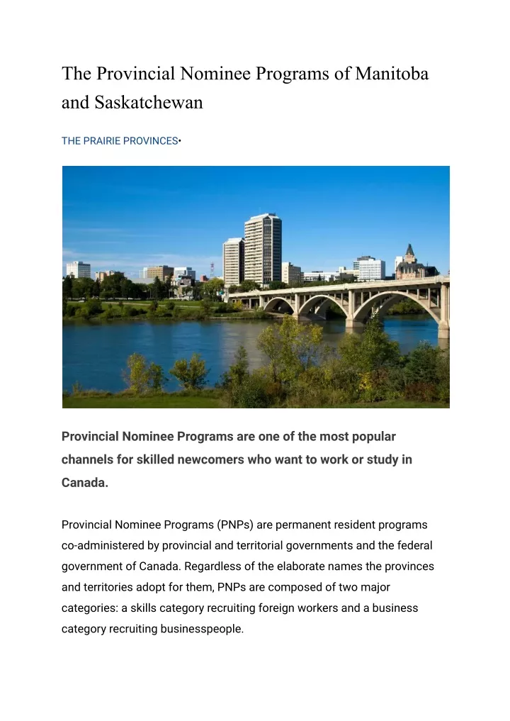 the provincial nominee programs of manitoba