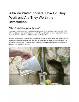 Alkaline Water Ionisers_ How Do They Work and Are They Worth the Investment
