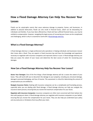 How a Flood Damage Attorney Can Help You Recover Your Losses