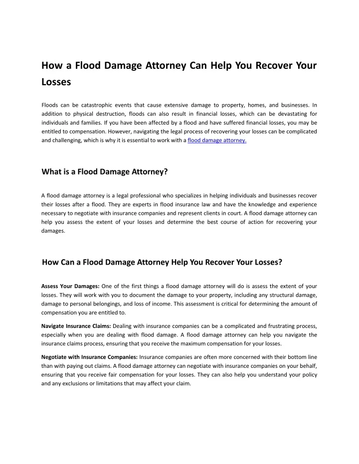 how a flood damage attorney can help you recover