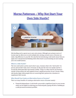 morne patterson why not start your own side hustle