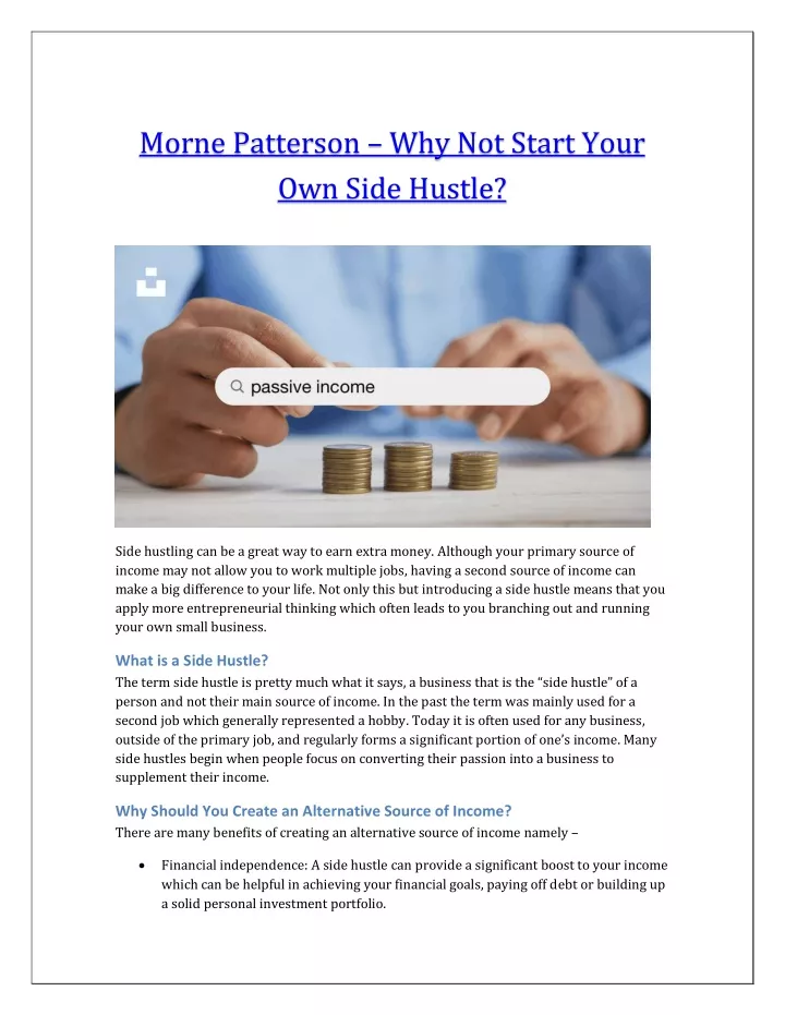 morne patterson why not start your own side hustle