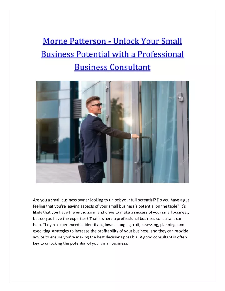 morne patterson unlock your small business