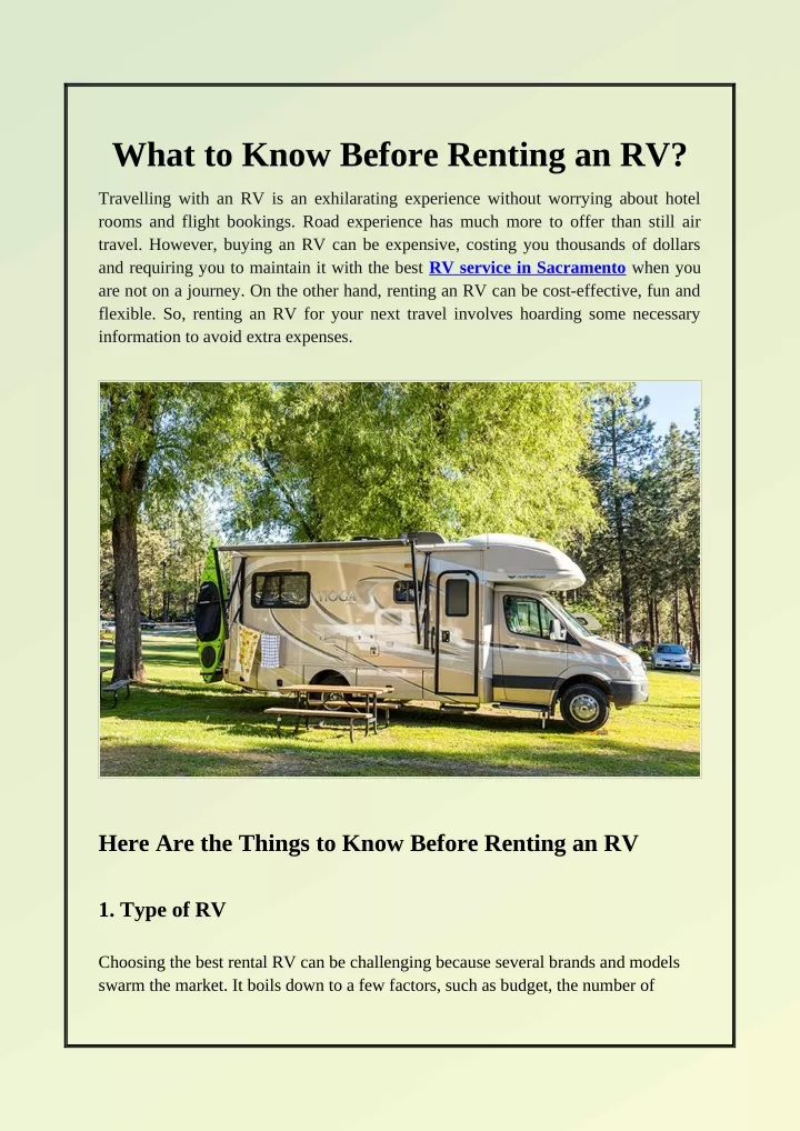 what to know before renting an rv