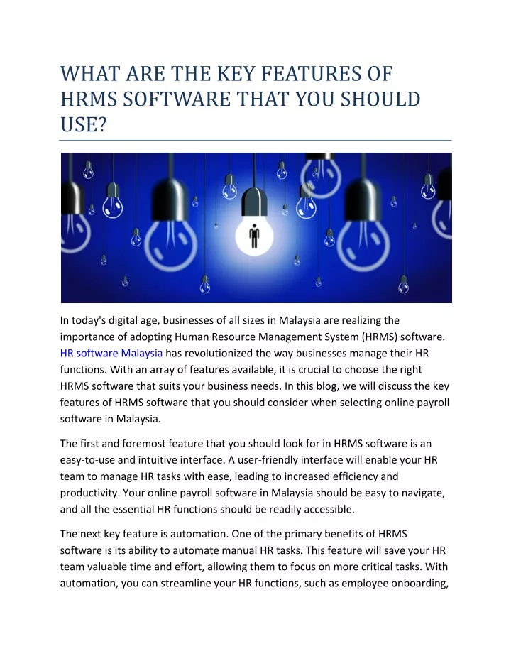 what are the key features of hrms software that