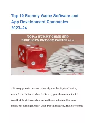 Top 10 Rummy Game Software and App Development Companies 2023–24