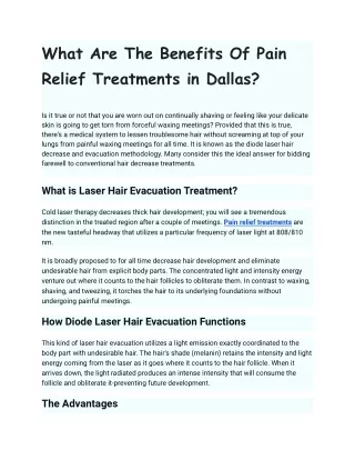 What Are The Benefits Of Pain Relief Treatments in Dallas