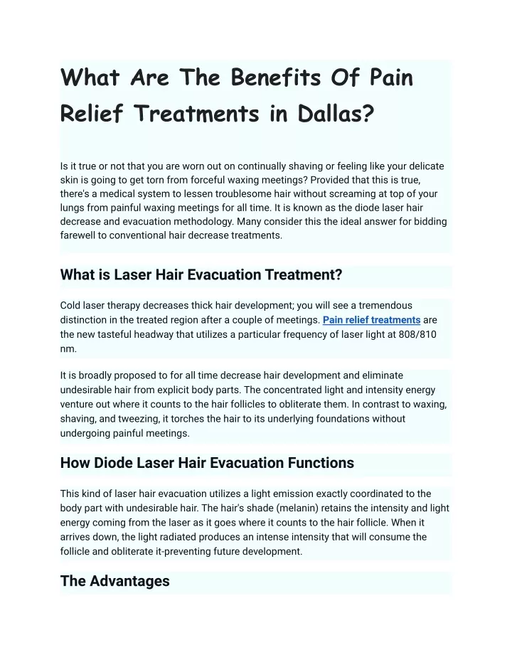 what are the benefits of pain relief treatments
