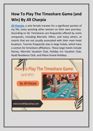 How To Play The Timeshare Game (and Win) By Jill Charpia