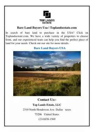 Bare Land Buyers Usa | Toplandsestate.com