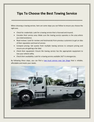 Tips To Choose the Best Towing Service