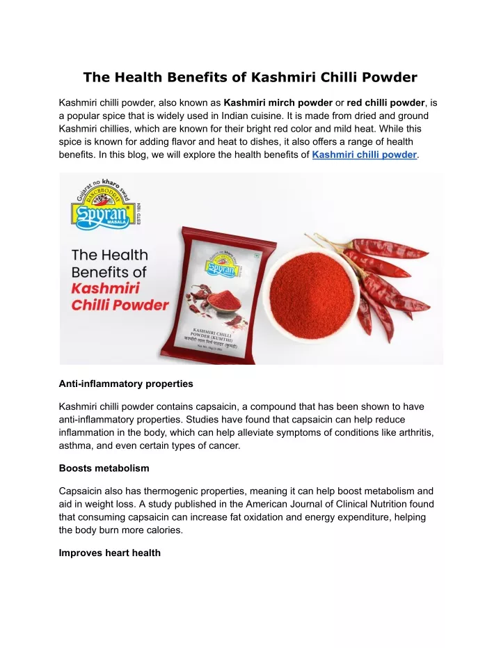 the health benefits of kashmiri chilli powder