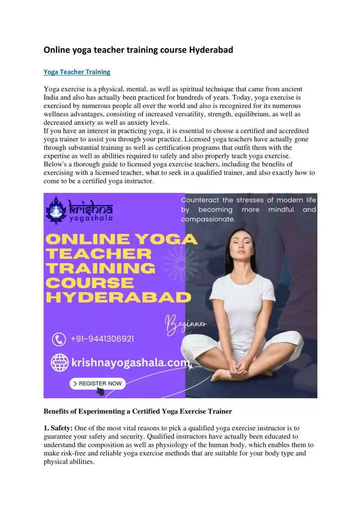 online yoga teacher training course hyderabad