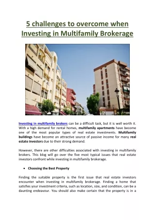 5 challenges to overcome when investing in multifamily Brokerage