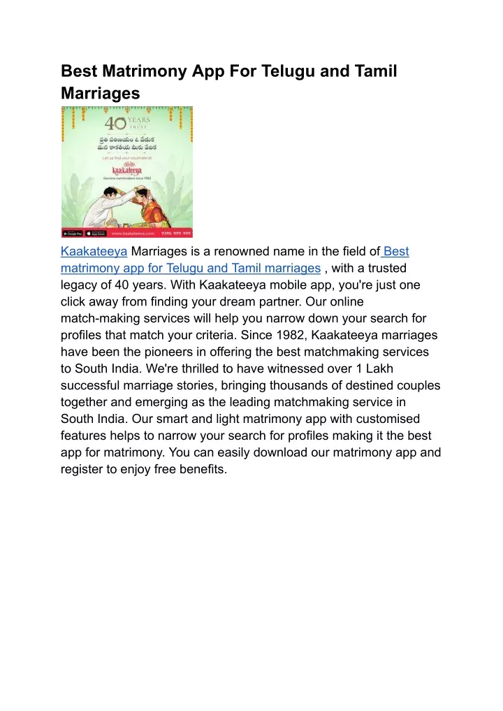 best matrimony app for telugu and tamil marriages