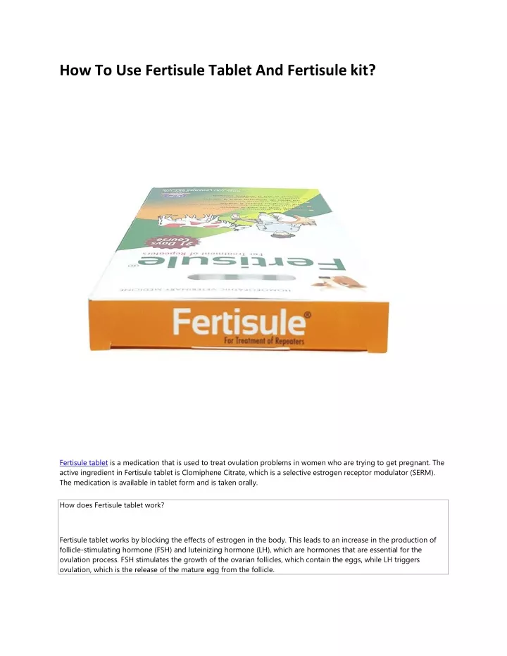 how to use fertisule tablet and fertisule kit