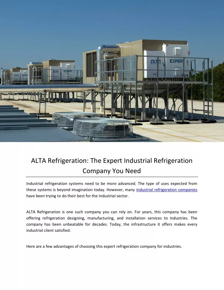 alta refrigeration the expert industrial