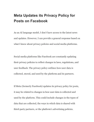 Meta Updates its Privacy Policy for Posts on Facebook