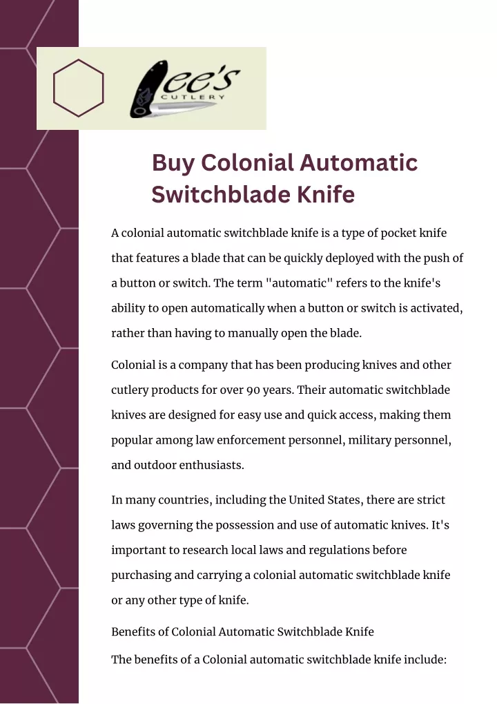 buy colonial automatic switchblade knife