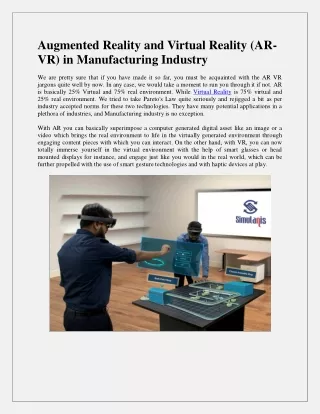 Augmented Reality and Virtual Reality (AR-VR) in Manufacturing Industry