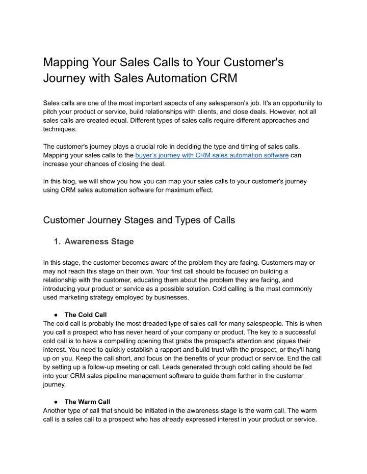 mapping your sales calls to your customer