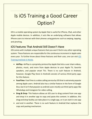 Is iOS Training a Good Career Option